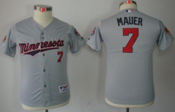 Kids Minnesota Twins 7 Joe Mauer Grey MLB Jerseys 50th Patch Cheap