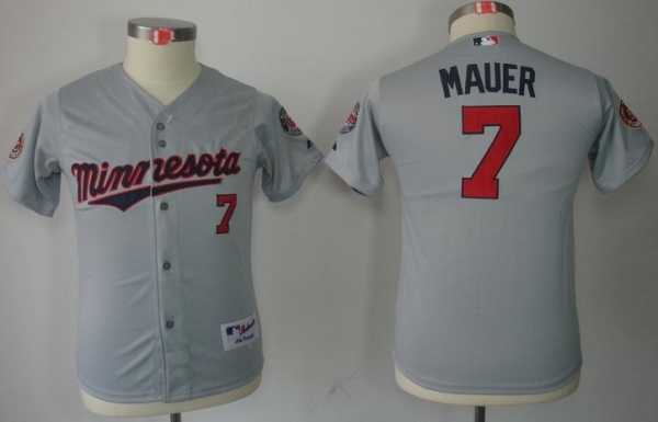 Kids Minnesota Twins 7 Joe Mauer Grey MLB Jerseys 50th Patch Cheap