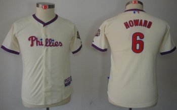 Kids Philadelphia Phillies 6 Ryan Howard Cream MLB Jerseys 2009 World Series Patch Cheap