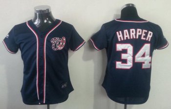 Cheap Women Washington Nationals 34 Harper Blue Jerseys