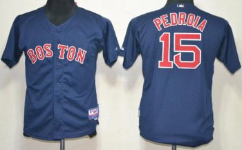 Kids Boston Red Sox 15 Dustin Pedroia Blue Baseball MLB Jerseys Cheap