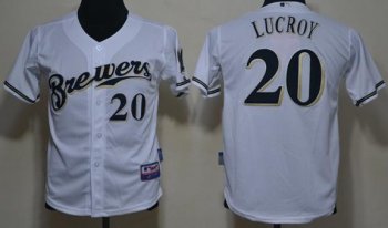 Kids Milwaukee Brewers 20 Lucroy White Baseball MLB Jerseys Cheap