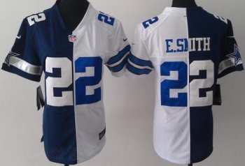 Cheap Women Nike Dallas Cowboys 22 E.SMITH Blue White Split NFL Jerseys