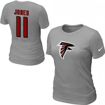 Cheap Women Nike Atlanta Falcons 11 Jones Name & Number Grey NFL Football T-Shirt