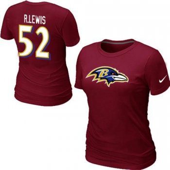 Cheap Women Nike Baltimore Ravens 52 R.LEWIS Name & Number Red NFL Football T-Shirt