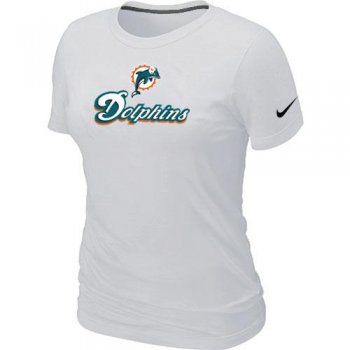 Cheap Women Nike Miami Dolphins Authentic Logo White NFL Football T-Shirt