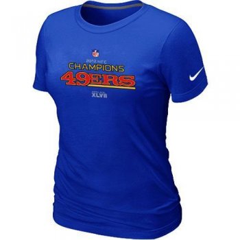 Cheap Women Nike San Francisco 49ers 2012 NFC Conference Champions Trophy Collection Long Blue NFL Football T-Shirt