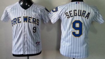 Kids Milwaukee Brewers 9 Jean Segura White Blue Strip MLB Jerseys Cheap