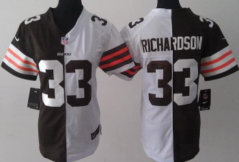 Cheap Women Nike Cleveland Browns 33 Trent Richardson White Brown Split NFL Jerseys