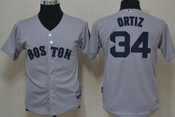 Kids Boston Red Sox 34 David Ortiz Grey Cool Base MLB Jerseys Cheap