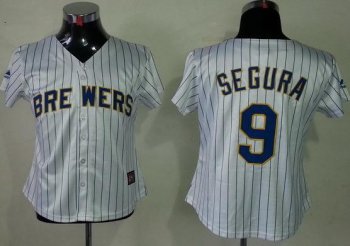 Cheap Women Milwaukee Brewers 9 Jean Segura White Blue Strip MLB Jerseys