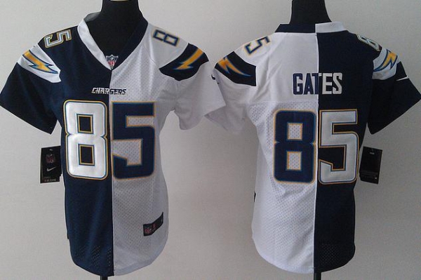 Cheap Women Nike San Diego Chargers 85 Antonio Gates Blue White Split NFL Jerseys