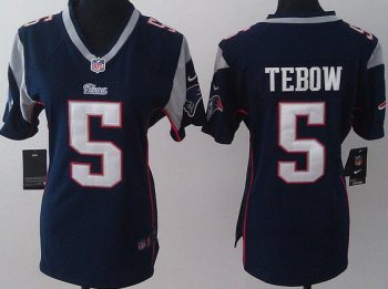 Cheap Women Nike New England Patriots 5 Tim Tebow Blue Jerseys