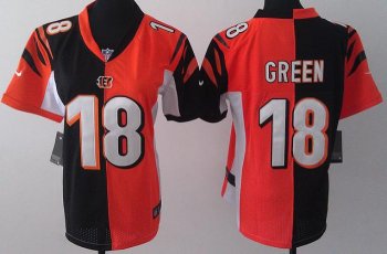 Cheap Women Nike Cincinnati Bengals 18 A.J. Green Orange Black Split Jerseys