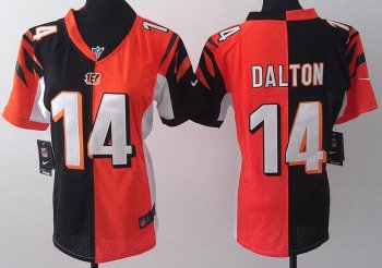 Cheap Women Nike Cincinnati Bengals 14 Andy Dalton Orange Black Split Jerseys