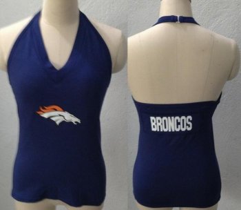 Cheap Women's All Sports Couture Denver Broncos Women's Blown Cover Halter Top - Navy Blue