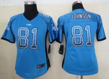 Cheap Women Nike Detroit Lions 81 Calvin Johnson Blue Drift Fashion Elite NFL Jerseys