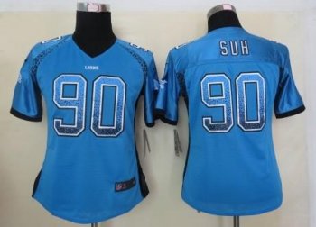 Cheap Women Nike Detroit Lions 90 Ndamukong Suh Blue Drift Fashion Elite NFL Jerseys