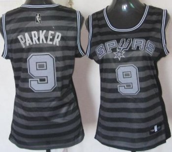 Cheap Women San Antonio Spurs 9 Tony Parker Grey With Black Strip Revolution 30 Swingman NBA Jerseys