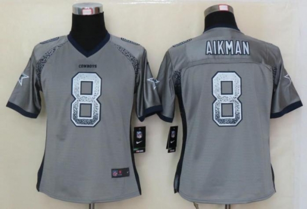 Cheap Women Nike Dallas Cowboys 8 Troy Aikman Grey Drift Fashion Elite NFL Jerseys 2013 New