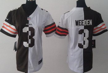 Cheap Women Nike Cleveland Browns 3 Brandon Weeden White Brown Split NFL Jerseys