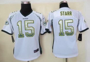 Cheap Women Nike Green Bay Packers 15 Bart Starr White Drift Fashion Elite NFL Jerseys