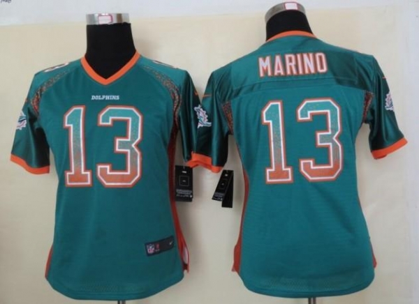 Cheap Women Nike Miami Dolphins 13 Dan Marino Aqua Green Drift Fashion Elite NFL Jerseys