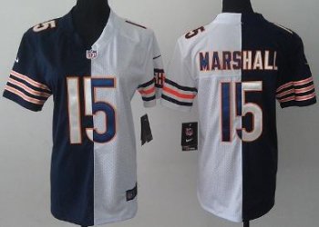 Cheap Women Nike Chicago Bears 15 Brandon Marshall White Blue Split NFL Jerseys