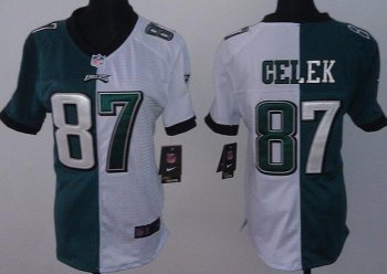 Cheap Women Nike Philadelphia Eagles 87 Brent Celek White Green Split NFL Jerseys