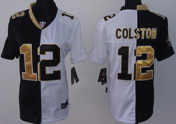 Cheap Women Nike New Orleans Saints 12 Marques Colston Black White Split NFL Jerseys