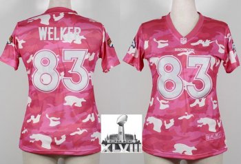 Cheap Women Nike Denver Broncos 83 Wes Welker New Pink Camo Fashion 2014 Super Bowl XLVIII NFL Jerseys