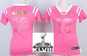 Cheap Women Nike Denver Broncos 18 Peyton Manning Pink Handwork Sequin Name Fashion 2014 Super Bowl XLVIII NFL Jerseys