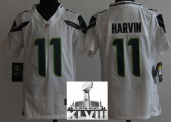 Kids Nike Seattle Seahawks 11 Percy Harvin White 2014 Super Bowl XLVIII NFL Jerseys Cheap