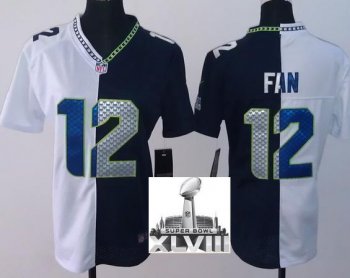 Cheap Women Nike Seattle Seahawks 12 Fan White Blue Split 2014 Super Bowl XLVIII NFL Jerseys