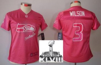 Cheap Women Nike Seattle Seahawks 3 Russell Wilson Pink FEM FAN Elite 2014 Super Bowl XLVIII NFL Jerseys