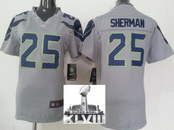 Cheap Women Nike Seattle Seahawks 25 Richard Sherman Grey 2014 Super Bowl XLVIII NFL Jerseys