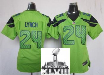 Cheap Women Nike Seattle Seahawks 24 Marshawn Lynch Green 2014 Super Bowl XLVIII NFL Jerseys