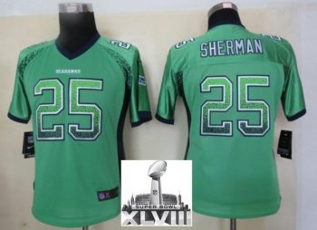 Cheap Women Nike Seattle Seahawks 25 Richard Sherman Green Drift Fashion Elite 2014 Super Bowl XLVIII NFL Jerseys