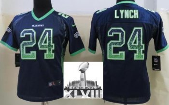 Cheap Women Nike Seattle Seahawks 24 Marshawn Lynch Blue Elite Drift Fashion 2014 Super Bowl XLVIII NFL Jerseys