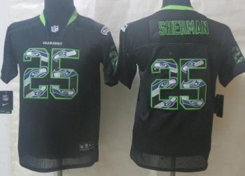 Kids Nike Seattle Seahawks 25 Richard Sherman Lights Out Black Elite NFL Jersey 2014 New Cheap