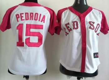 Cheap Women Boston Red Sox 15 Dustin Pedroia Ladies Splash Fashion White MLB Jerseys