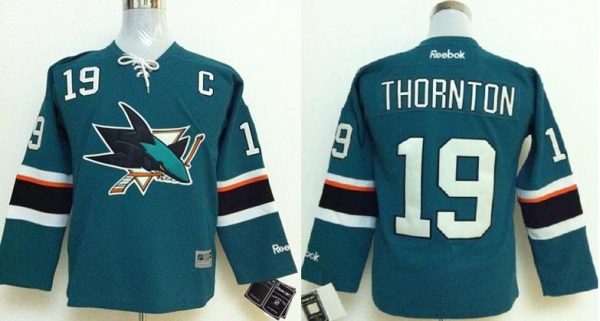 Kids San Jose Sharks 19 Joe Thornton Green NHL Hockey Jersey New Style For Sale