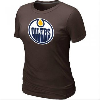 Cheap Women Edmonton Oilers Big & Tall Logo Brown NHL T-Shirt