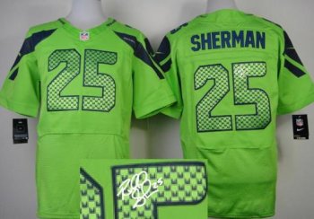 Nike Seattle Seahawks 25 Richard Sherman Green Signed Elite NFL Jerseys Cheap