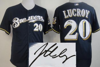 Milwaukee Brewers 20 Jonathan Lucroy Blue Signed MLB Jerseys Cheap