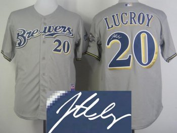 Milwaukee Brewers 20 Jonathan Lucroy Grey Signed MLB Jerseys Cheap