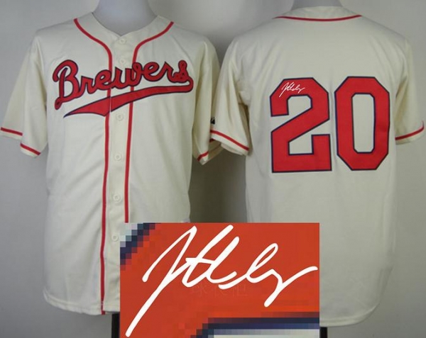 Milwaukee Brewers #20 Jonathan Lucroy Cream Signed MLB Jerseys Cheap