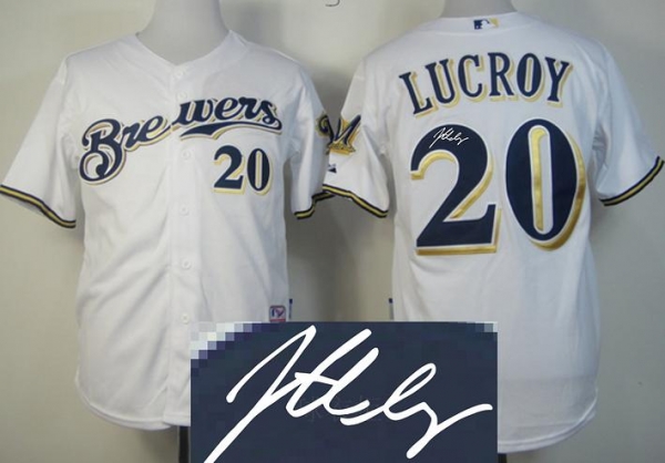 Milwaukee Brewers 20 Jonathan Lucroy White Signed MLB Jerseys Cheap