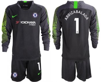 Chelsea #1 Arrizabalaga Black Goalkeeper Long Sleeves Soccer Club Jersey