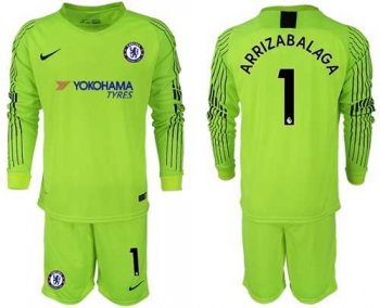 Chelsea #1 Arrizabalaga Shiny Green Goalkeeper Long Sleeves Soccer Club Jersey